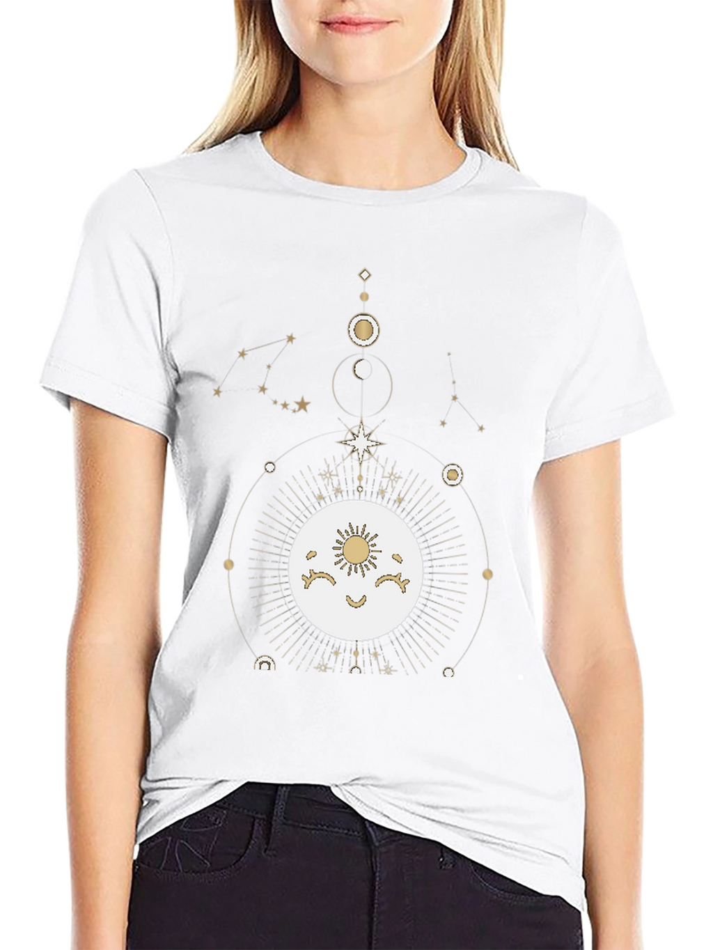 Celestial Moon & Stars Graphic Tee - Black