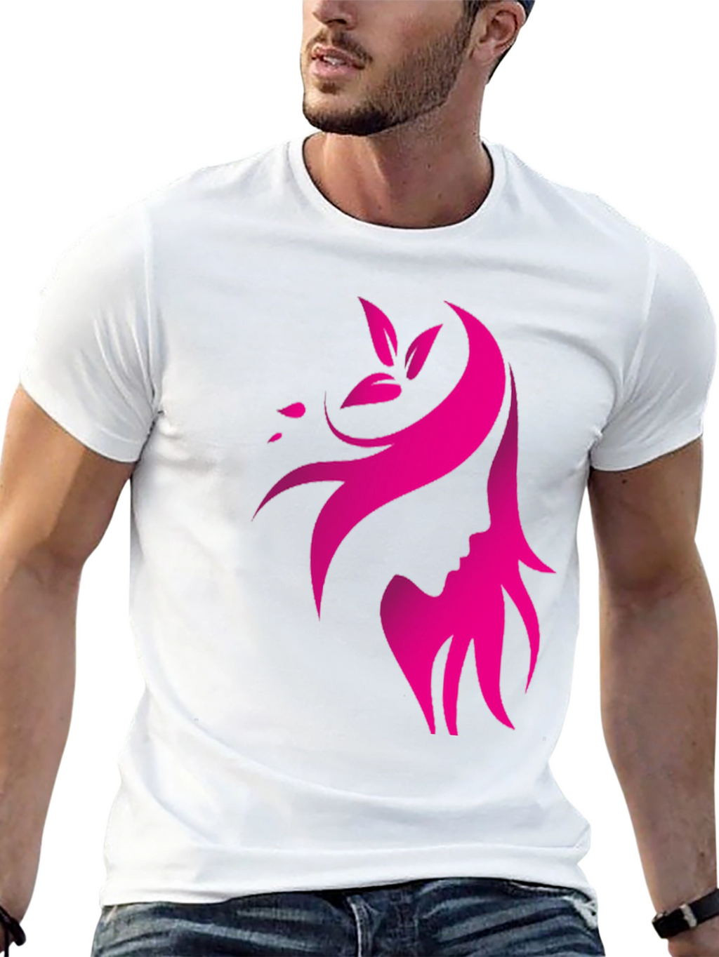Elegant Pink Silhouette Graphic Black T-Shirt