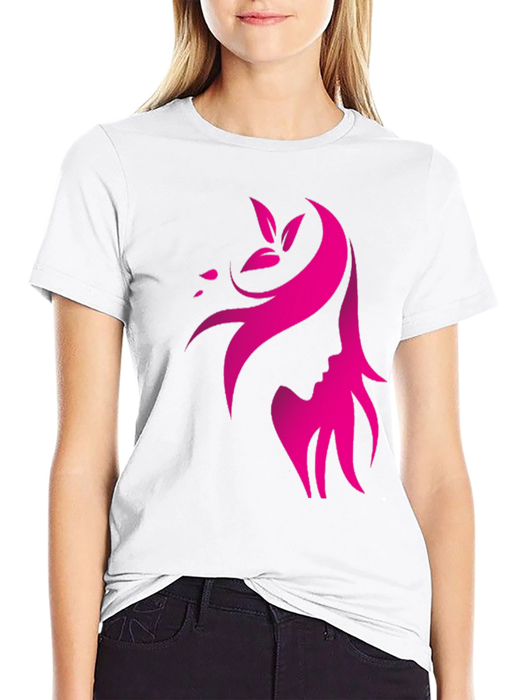 Elegant Pink Silhouette Graphic Black T-Shirt