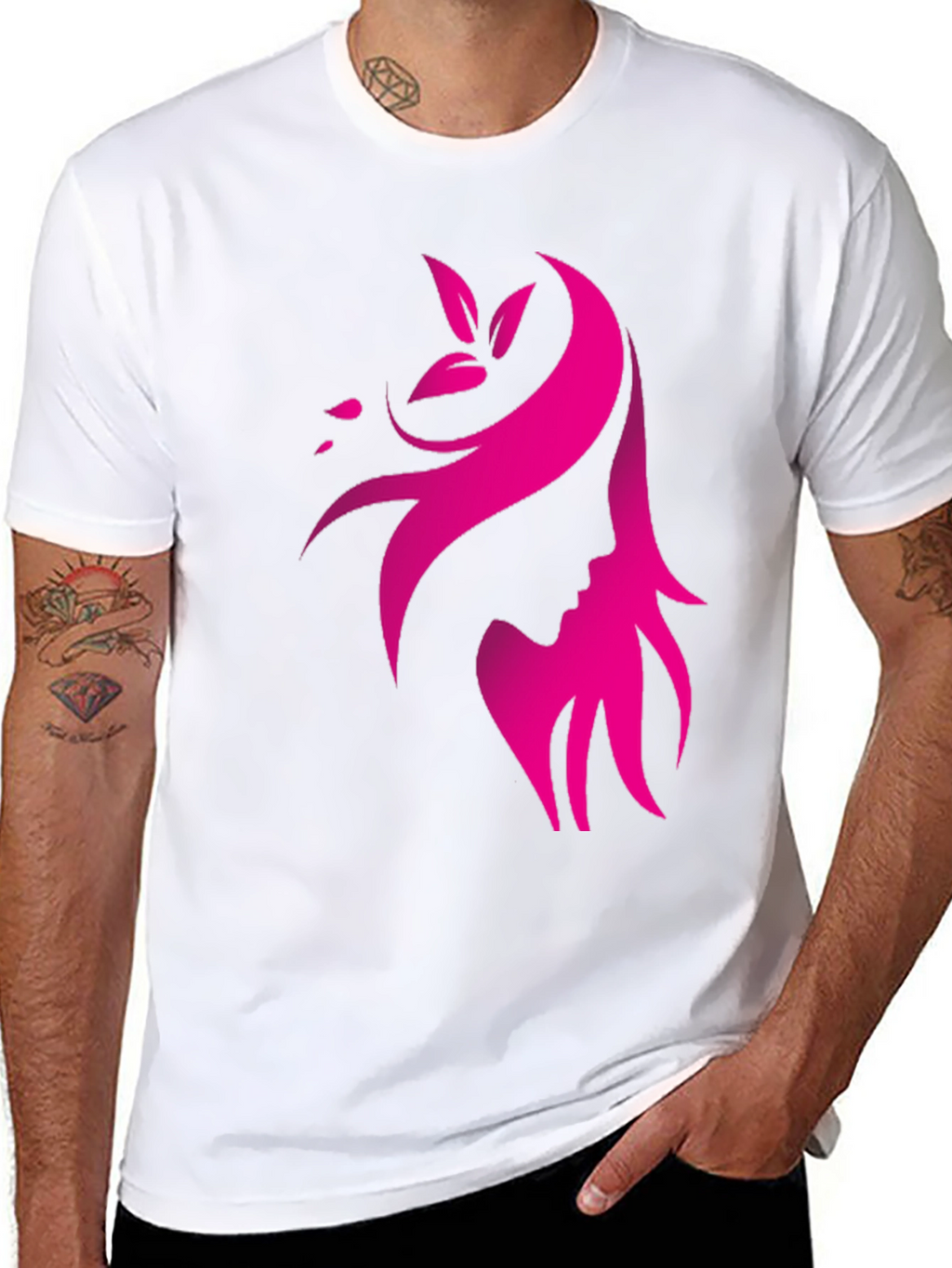 Elegant Pink Silhouette Graphic Black T-Shirt