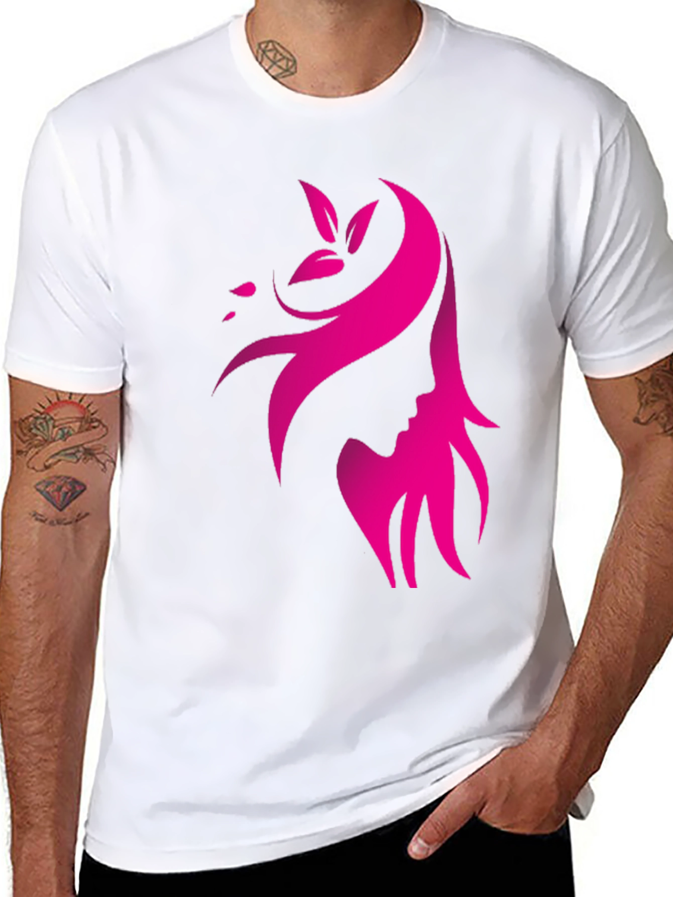 Elegant Pink Silhouette Graphic Black T-Shirt