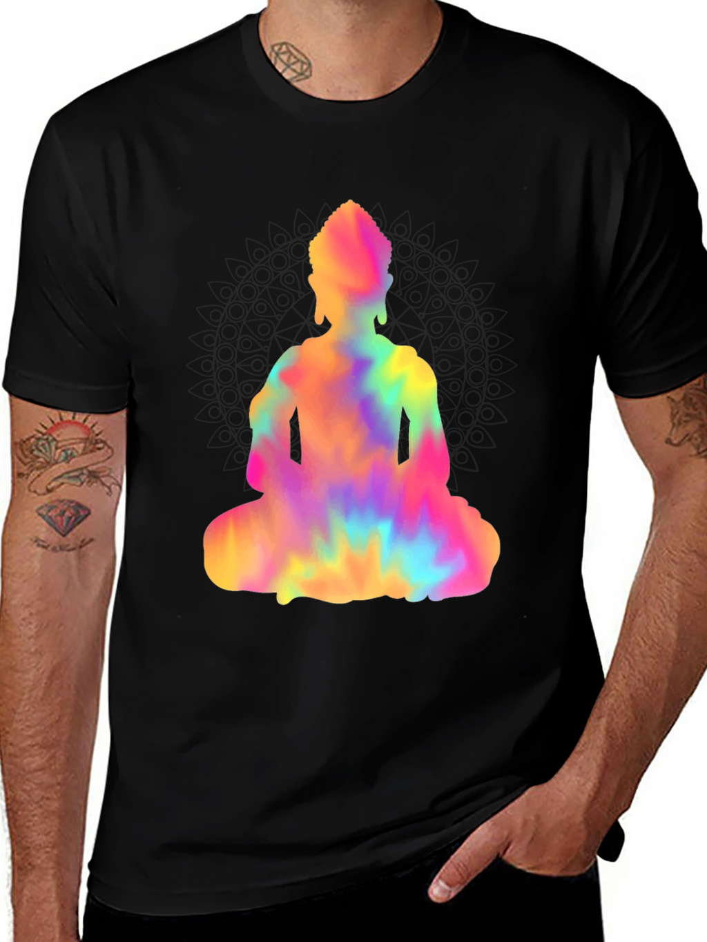 Tie-Dye Buddha Graphic Tee - Mens Black T-Shirt