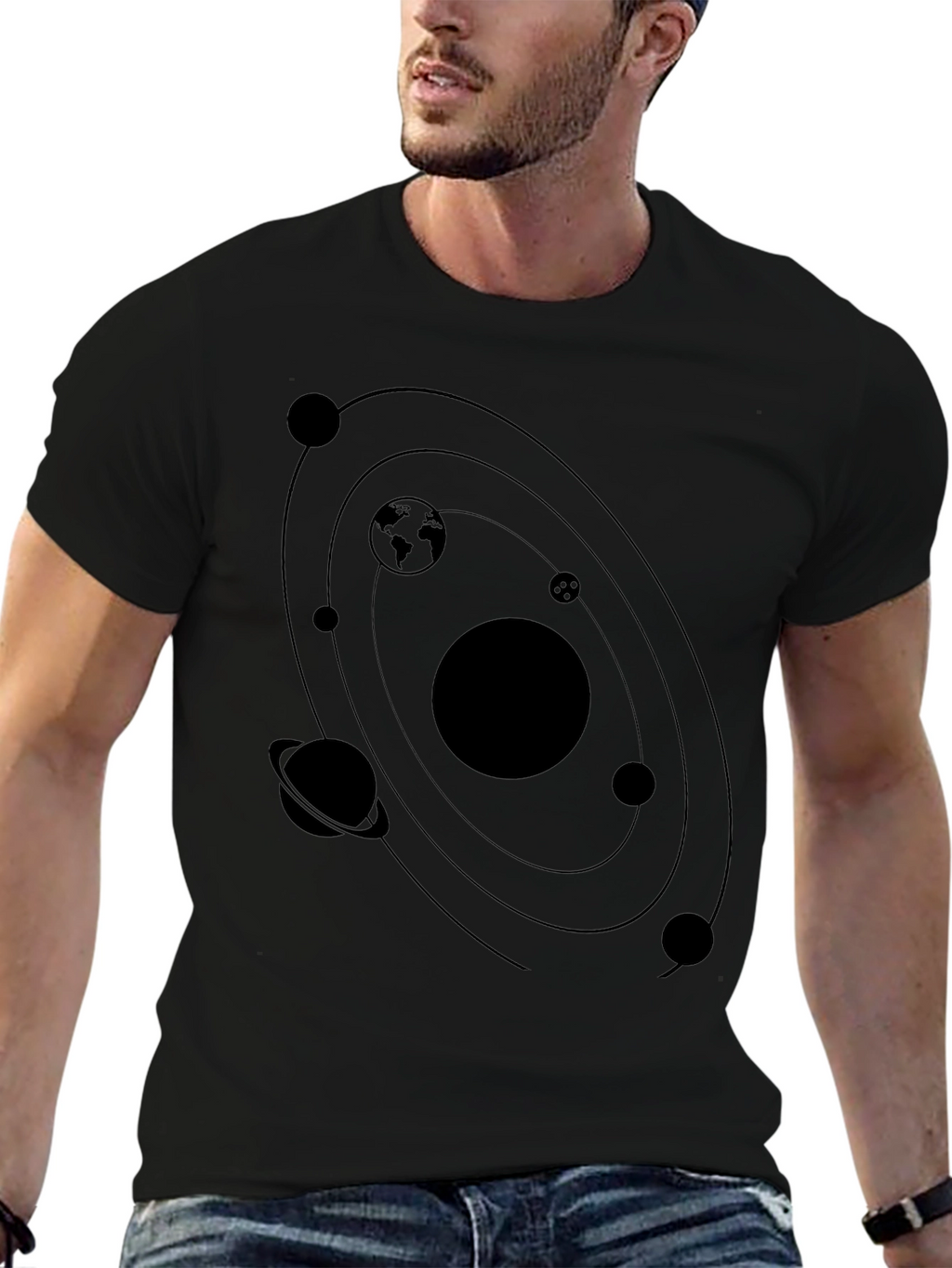 Solar System Graphic T-Shirt - Black