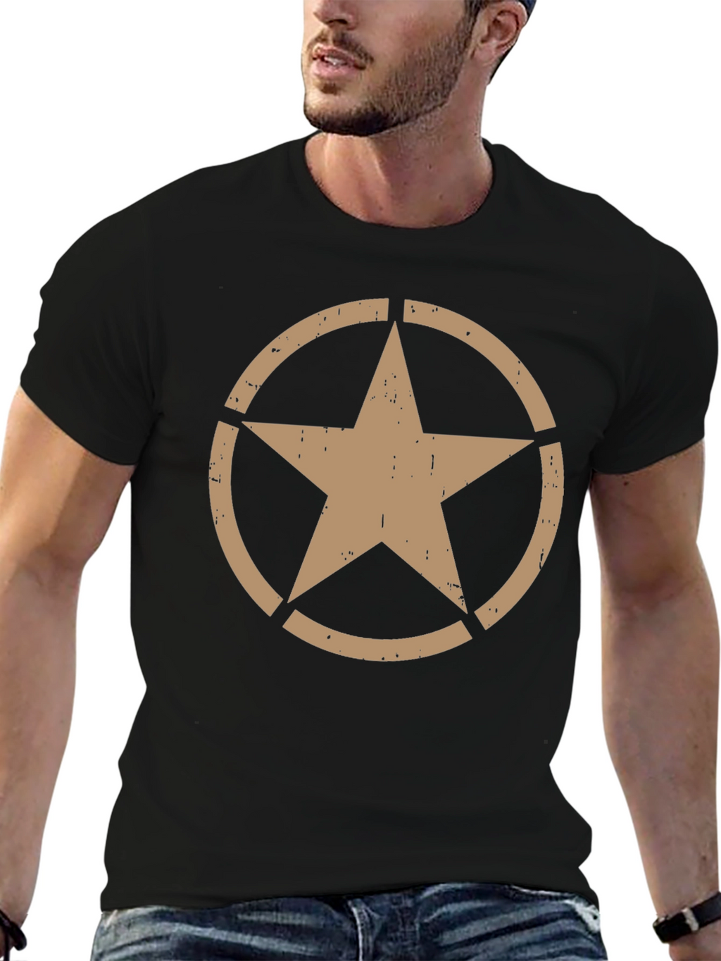 Distressed Star Graphic Black T-Shirt