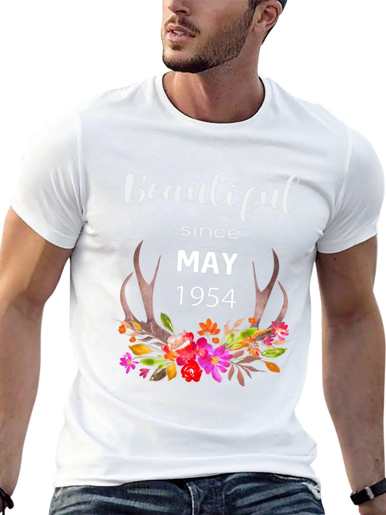 Beautiful Since May 1954 Floral Antler T-Shirt