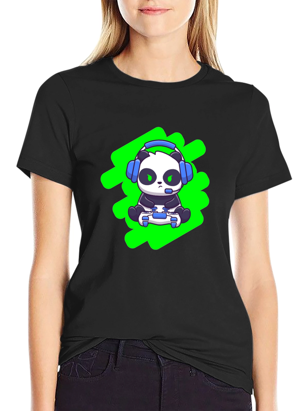 Gamer Panda T-Shirt - Black Cotton Blend