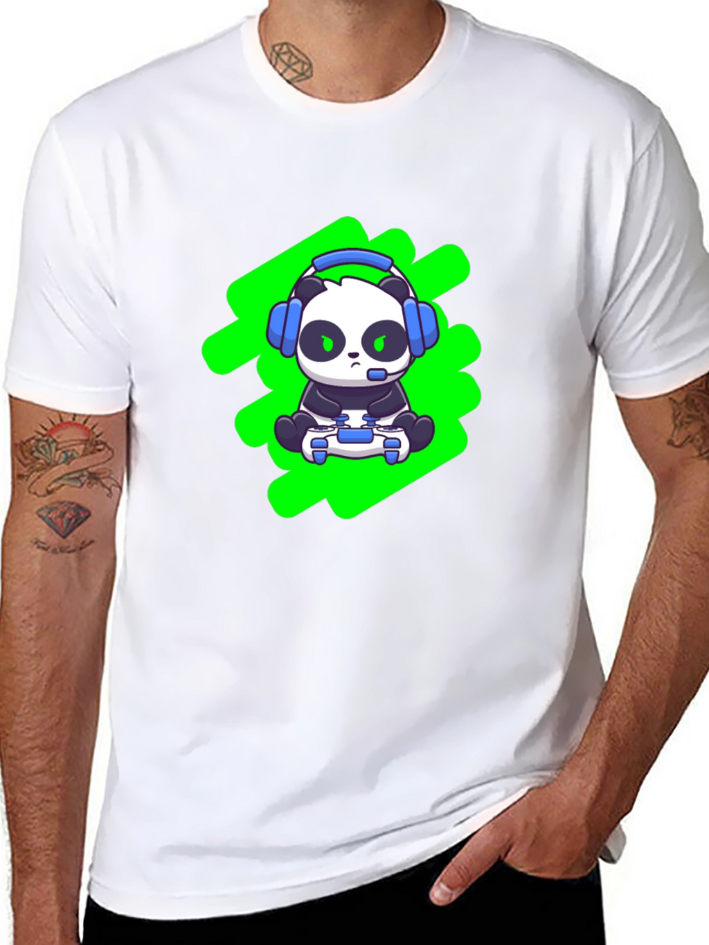 Gamer Panda T-Shirt - Black Cotton Blend