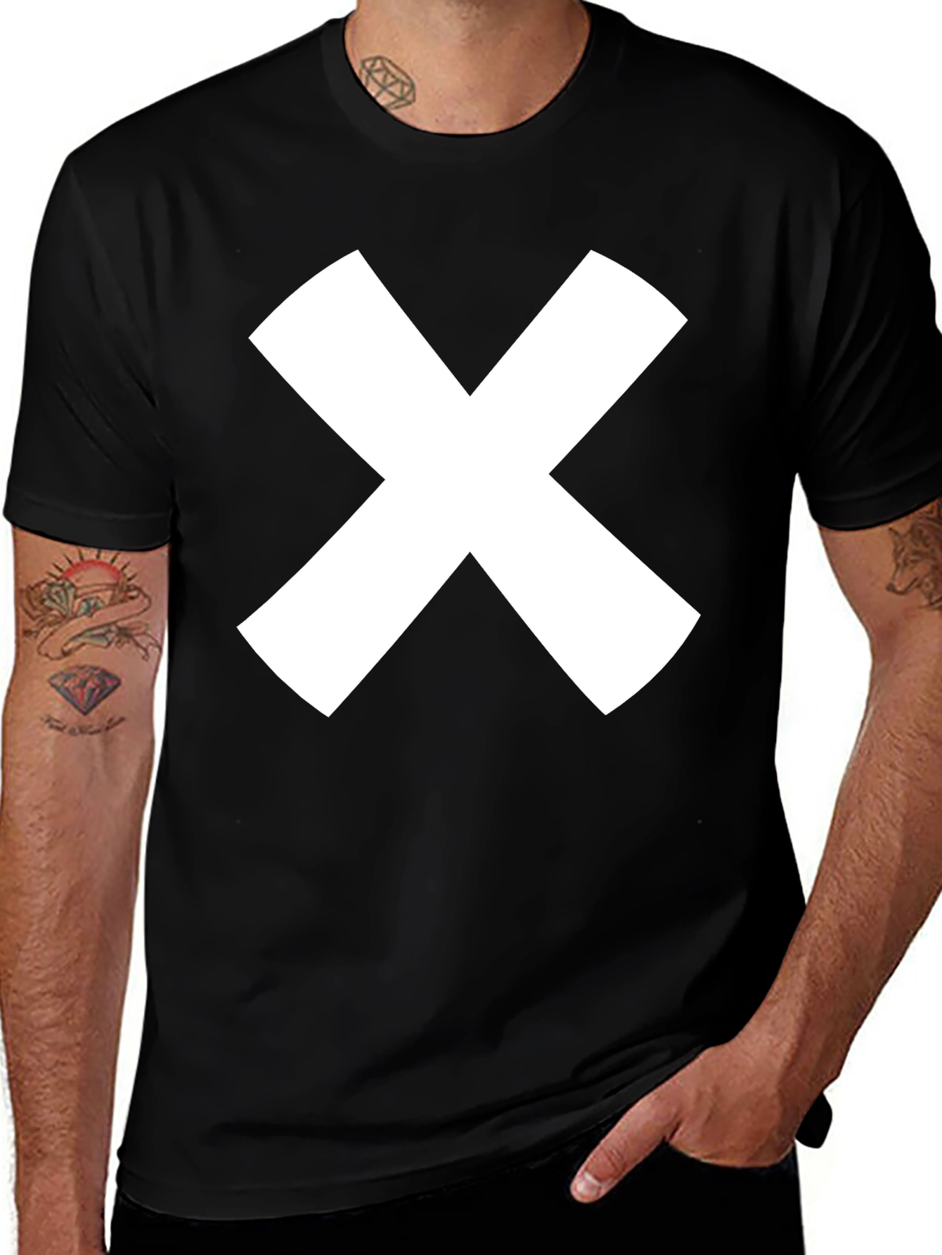 Bold White X Graphic Black T-Shirt - Modern Casual Style