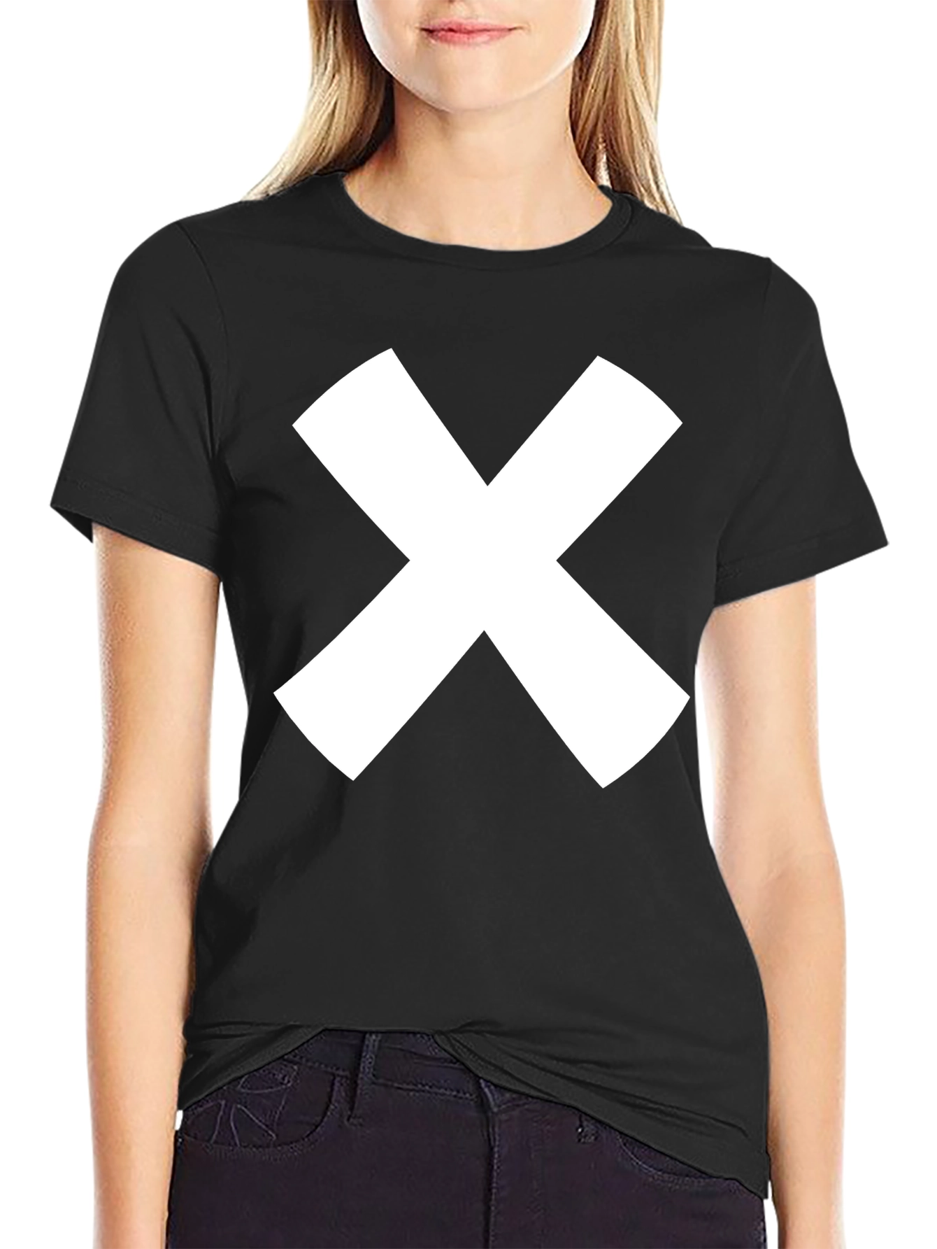 Bold White X Graphic Black T-Shirt - Modern Casual Style