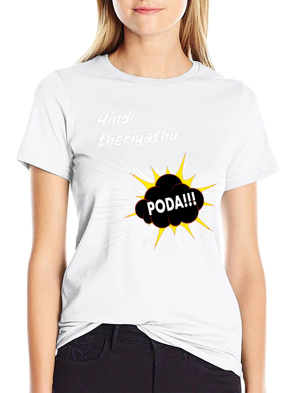Hindi Theriyathu PODA Black Graphic T-Shirt
