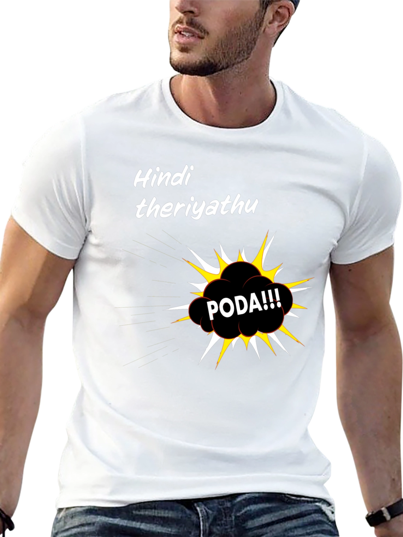 Hindi Theriyathu PODA Black Graphic T-Shirt