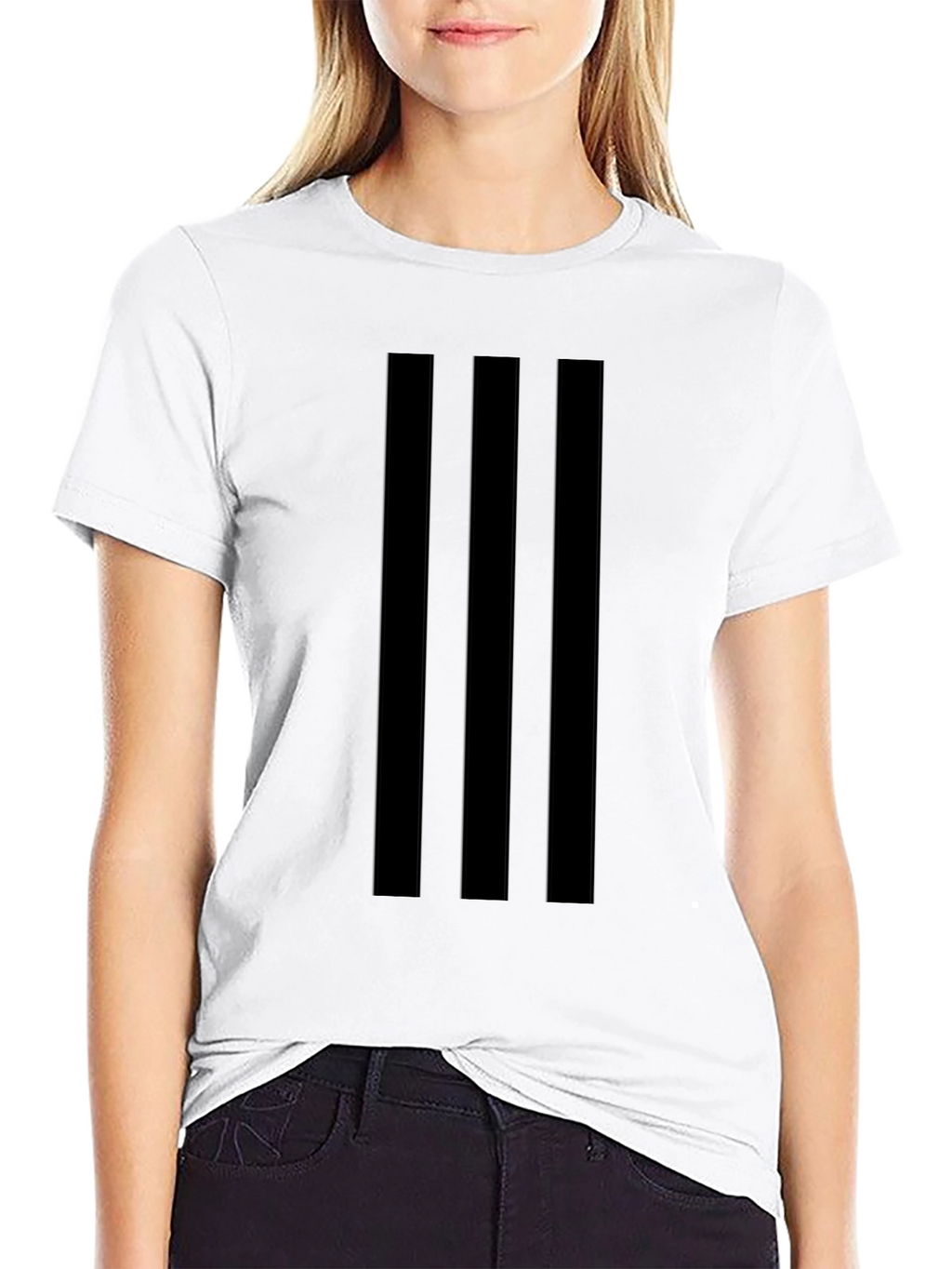 Black Tee with Triple Stripe Design
