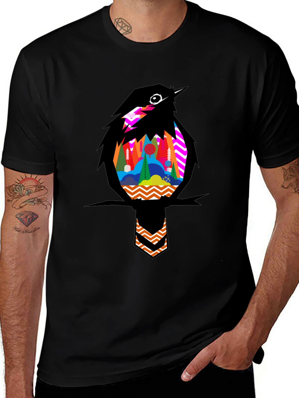 Bird Graphic Tee - Stylish Mens Black T-Shirt