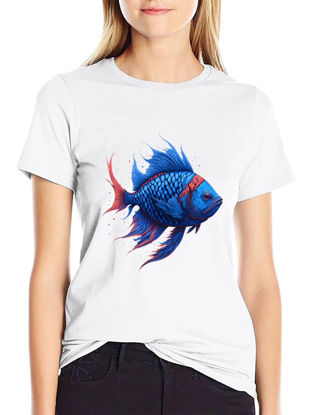 Vivid Blue Fish Graphic T-Shirt