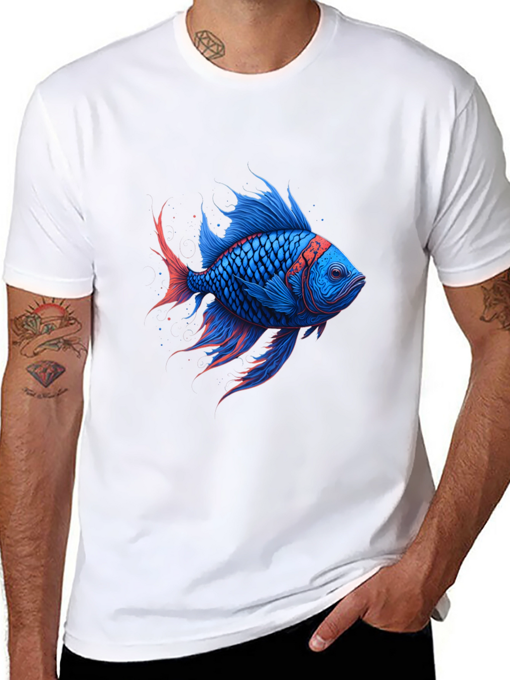 Vivid Blue Fish Graphic T-Shirt