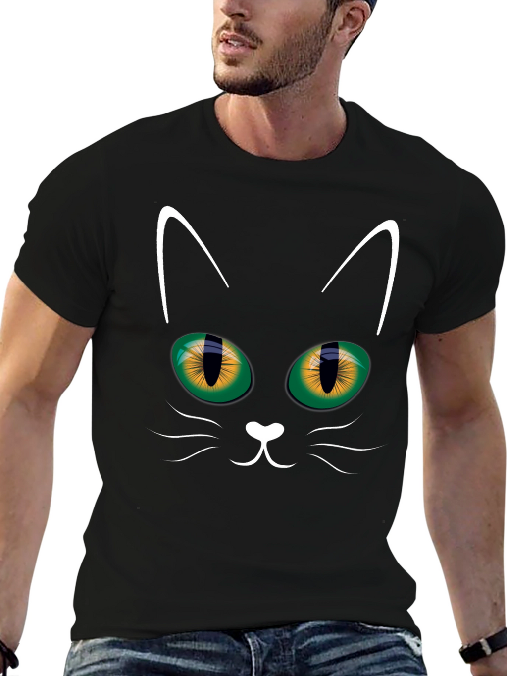 Black Cat Face T-Shirt - Halloween Style