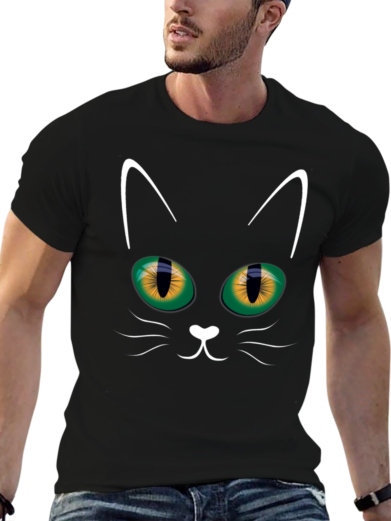 Black Cat Face T-Shirt - Halloween Style
