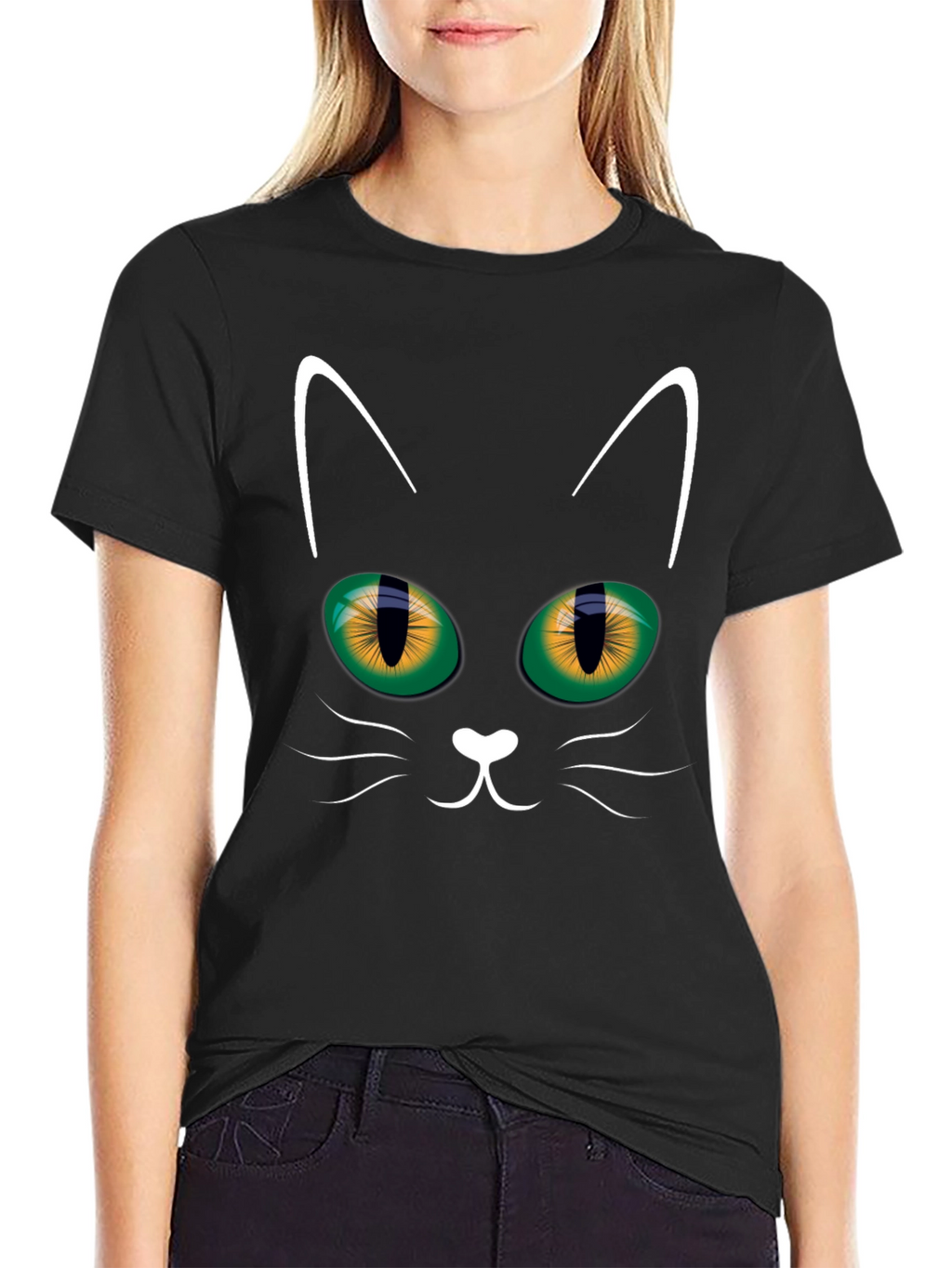 Black Cat Face T-Shirt - Halloween Style