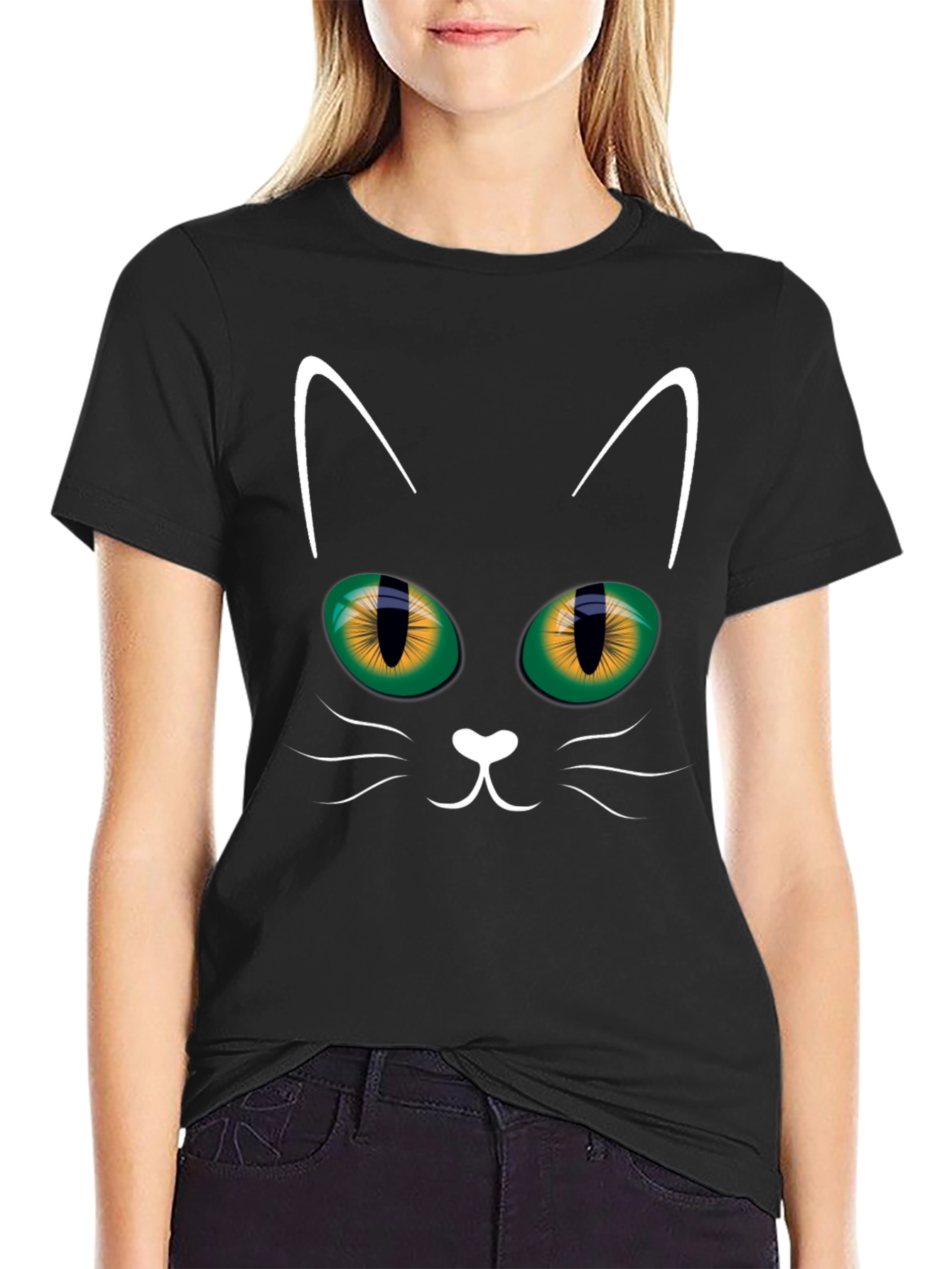Black Cat Face T-Shirt - Halloween Style