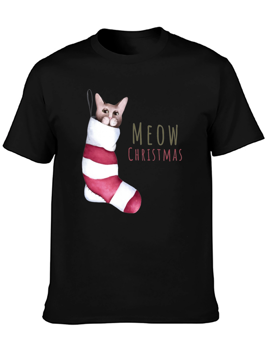 Meow Christmas Cat in Stocking T-Shirt