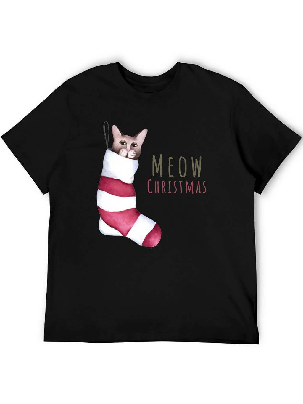 Meow Christmas Cat in Stocking T-Shirt