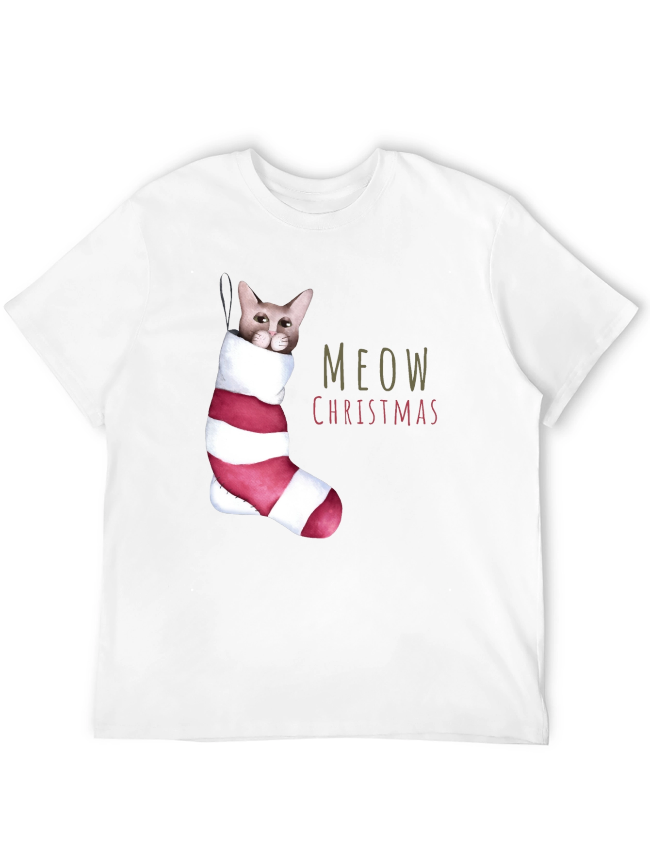 Meow Christmas Cat in Stocking T-Shirt