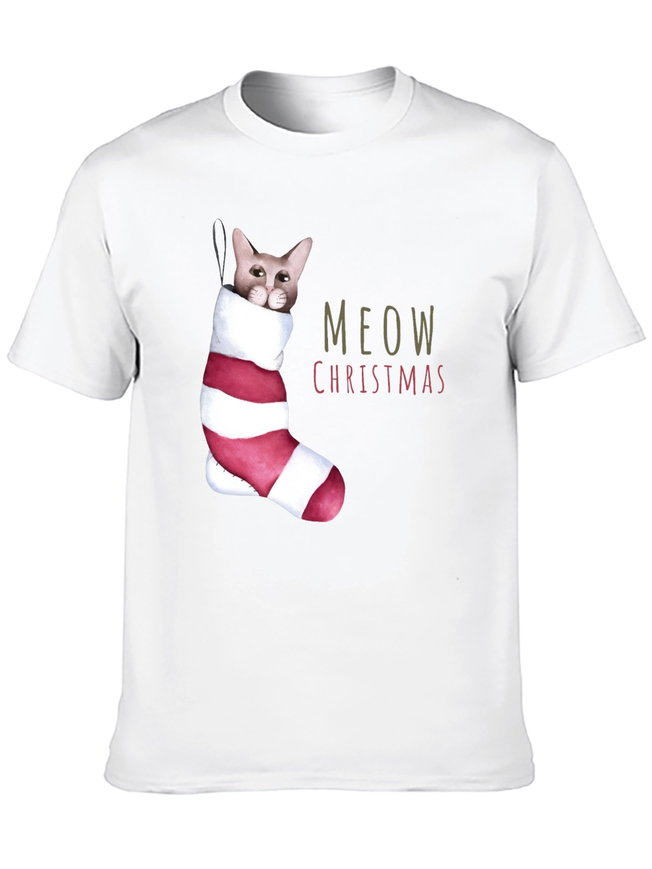 Meow Christmas Cat in Stocking T-Shirt