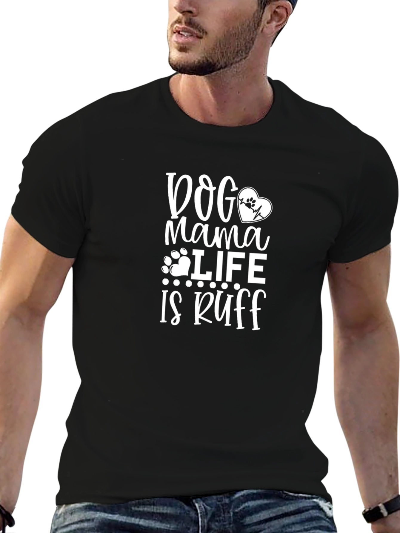 Dog Mama Life is Ruff Black T-Shirt