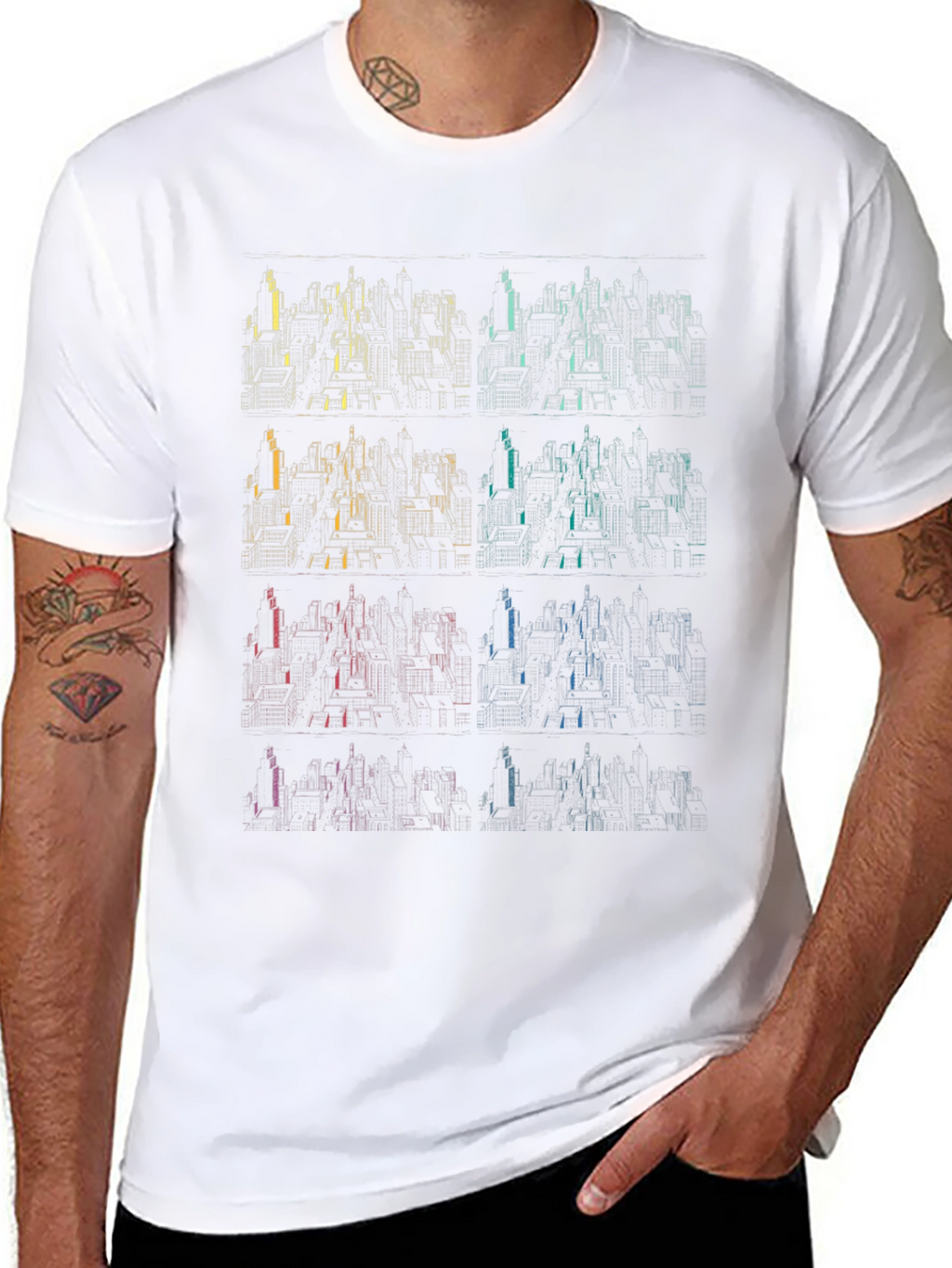 Geometric Cityscape T-Shirt - Gradient Design