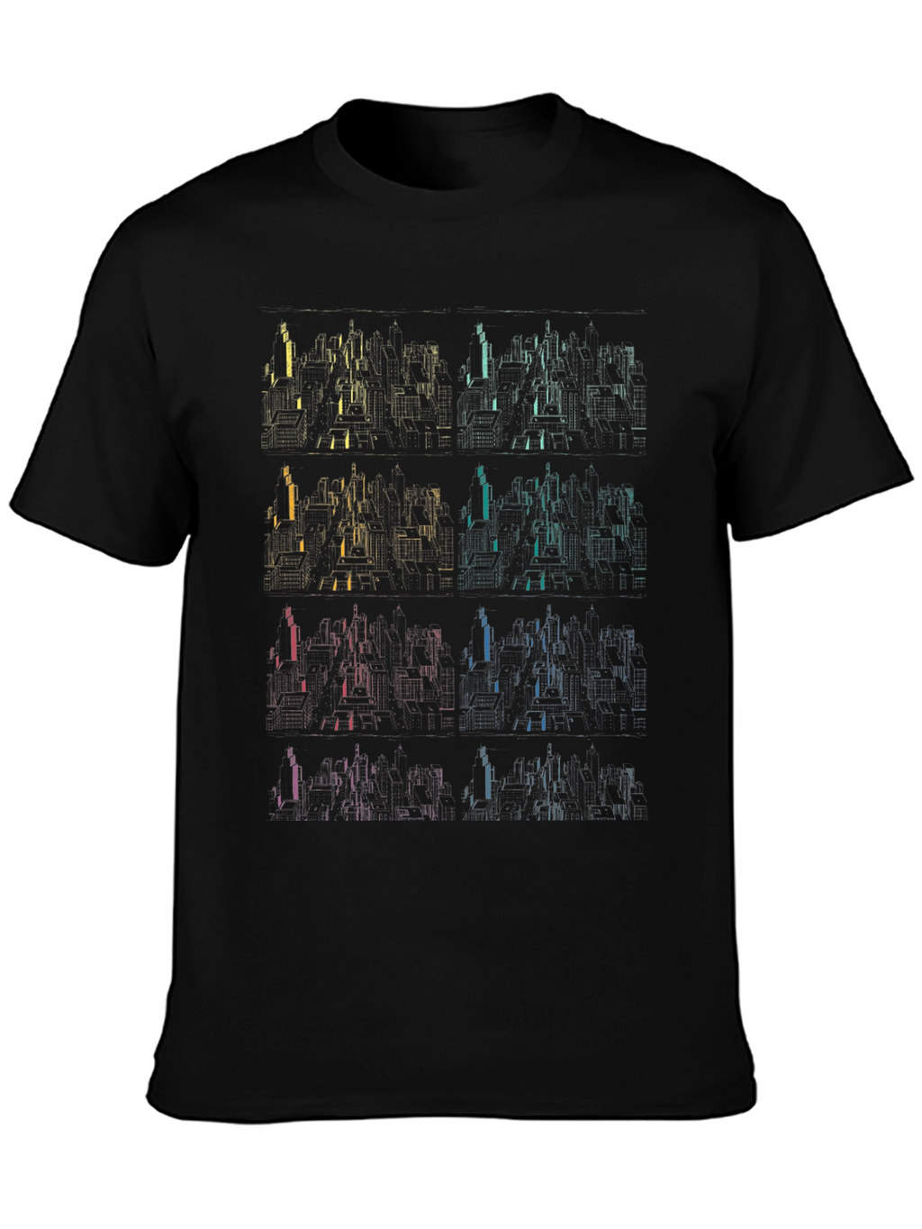 Geometric Cityscape T-Shirt - Gradient Design