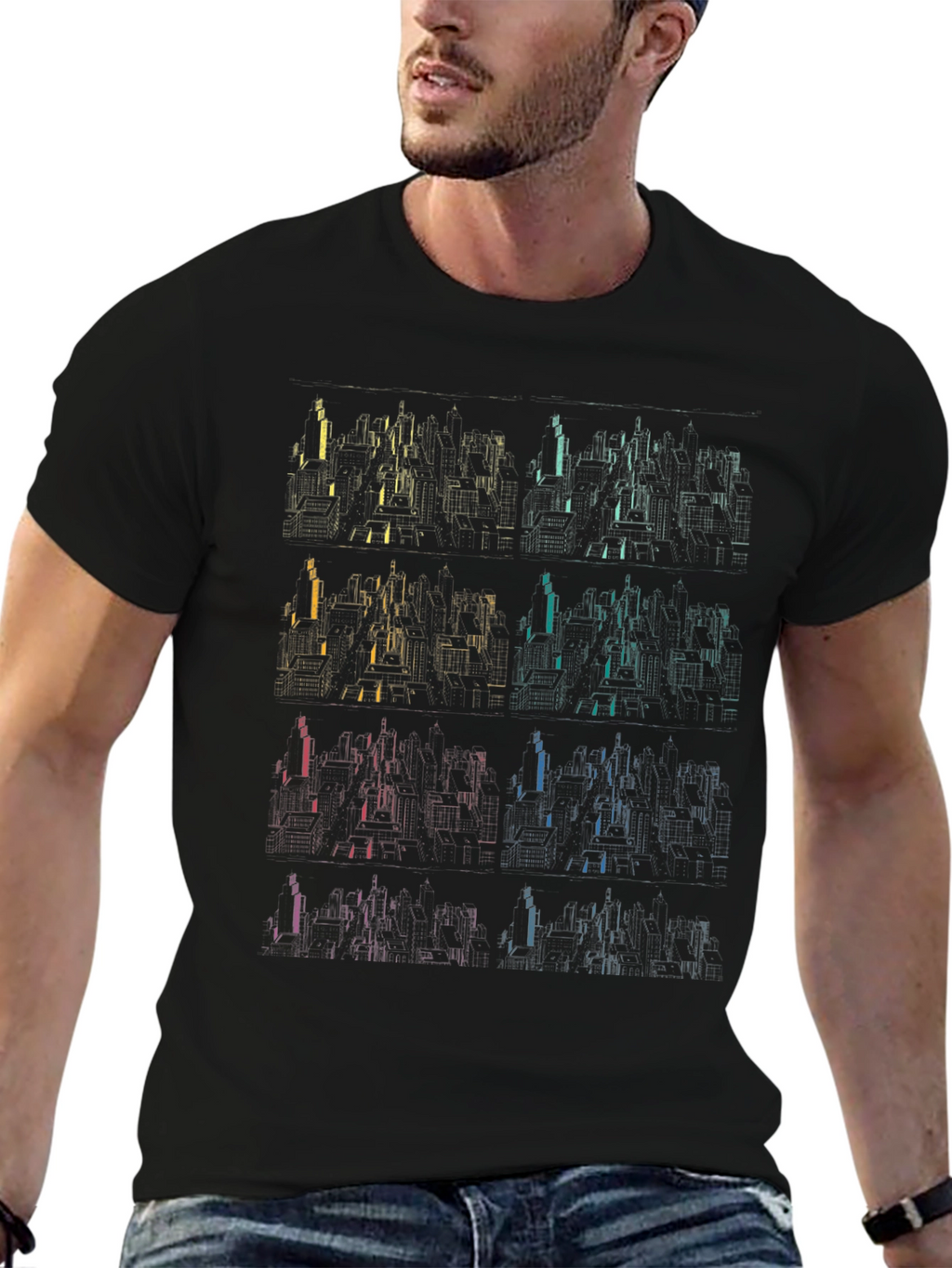 Geometric Cityscape T-Shirt - Gradient Design
