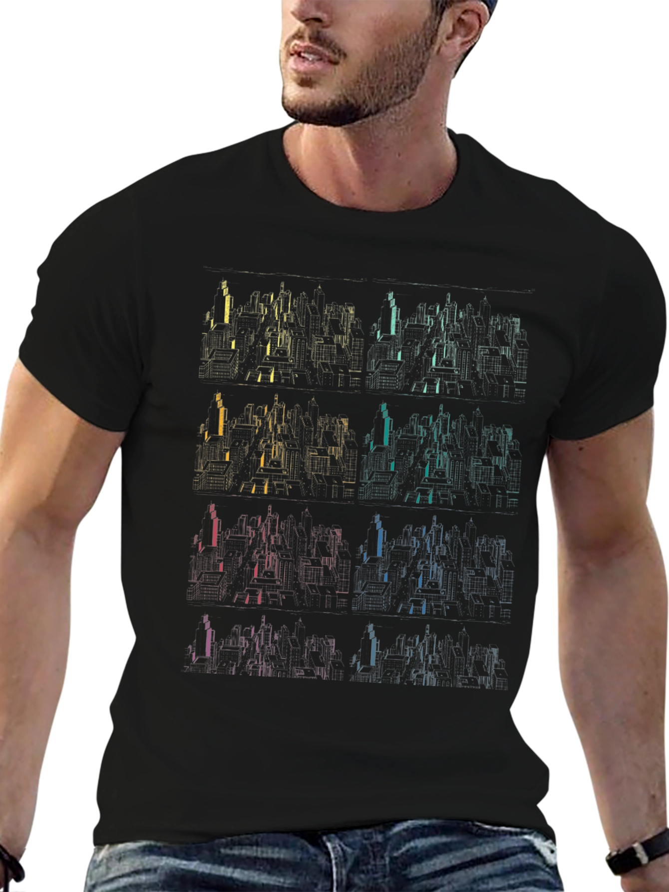Geometric Cityscape T-Shirt - Gradient Design
