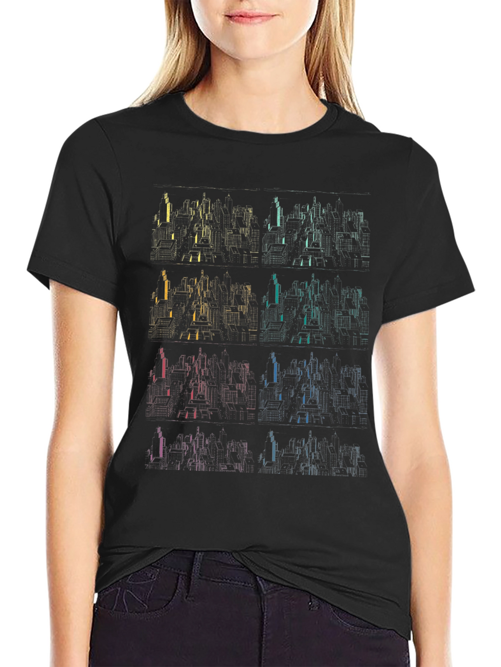 Geometric Cityscape T-Shirt - Gradient Design
