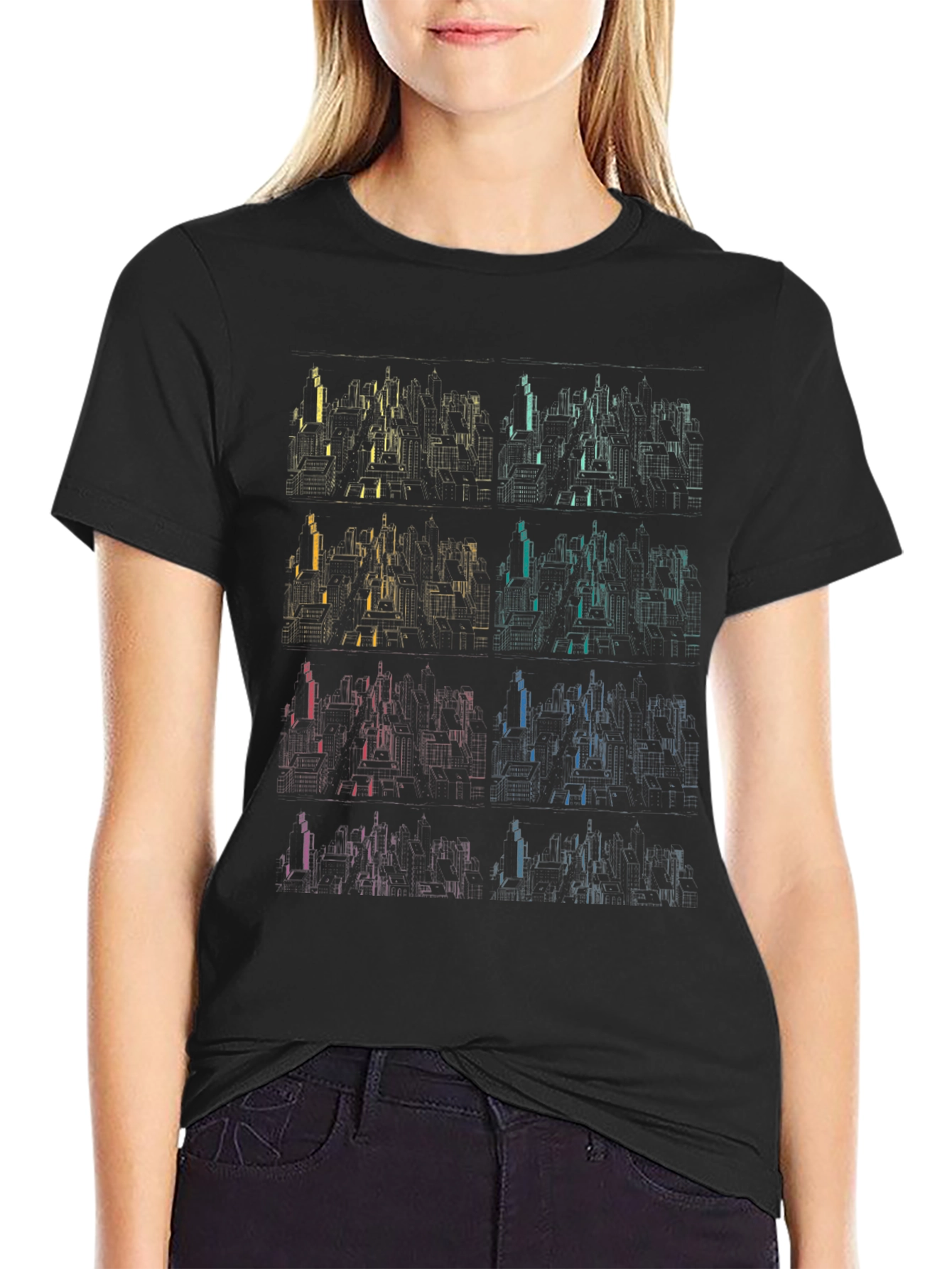 Geometric Cityscape T-Shirt - Gradient Design