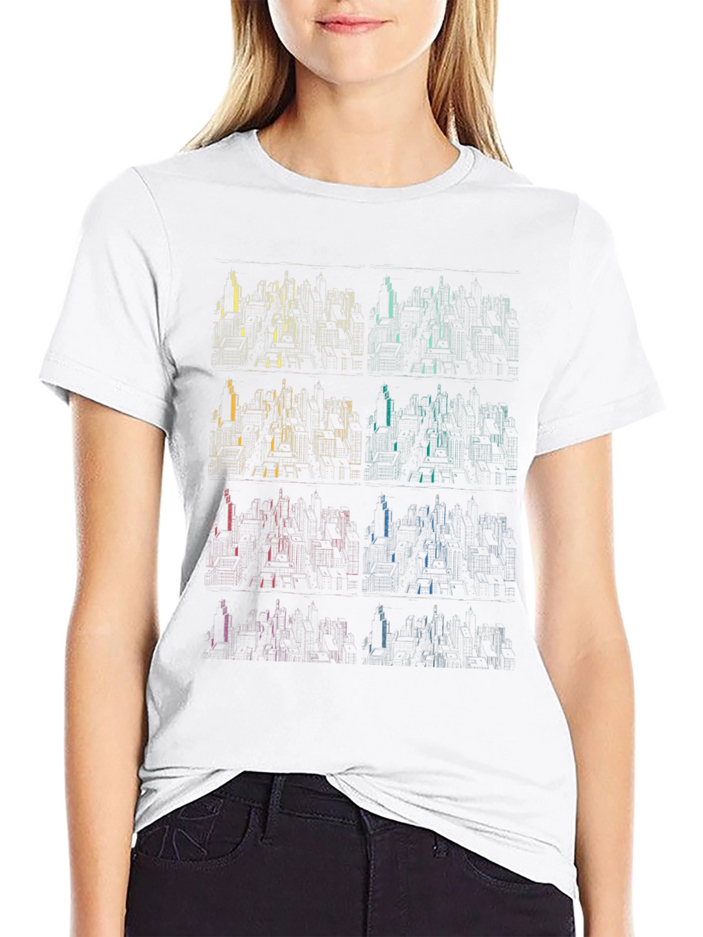 Geometric Cityscape T-Shirt - Gradient Design