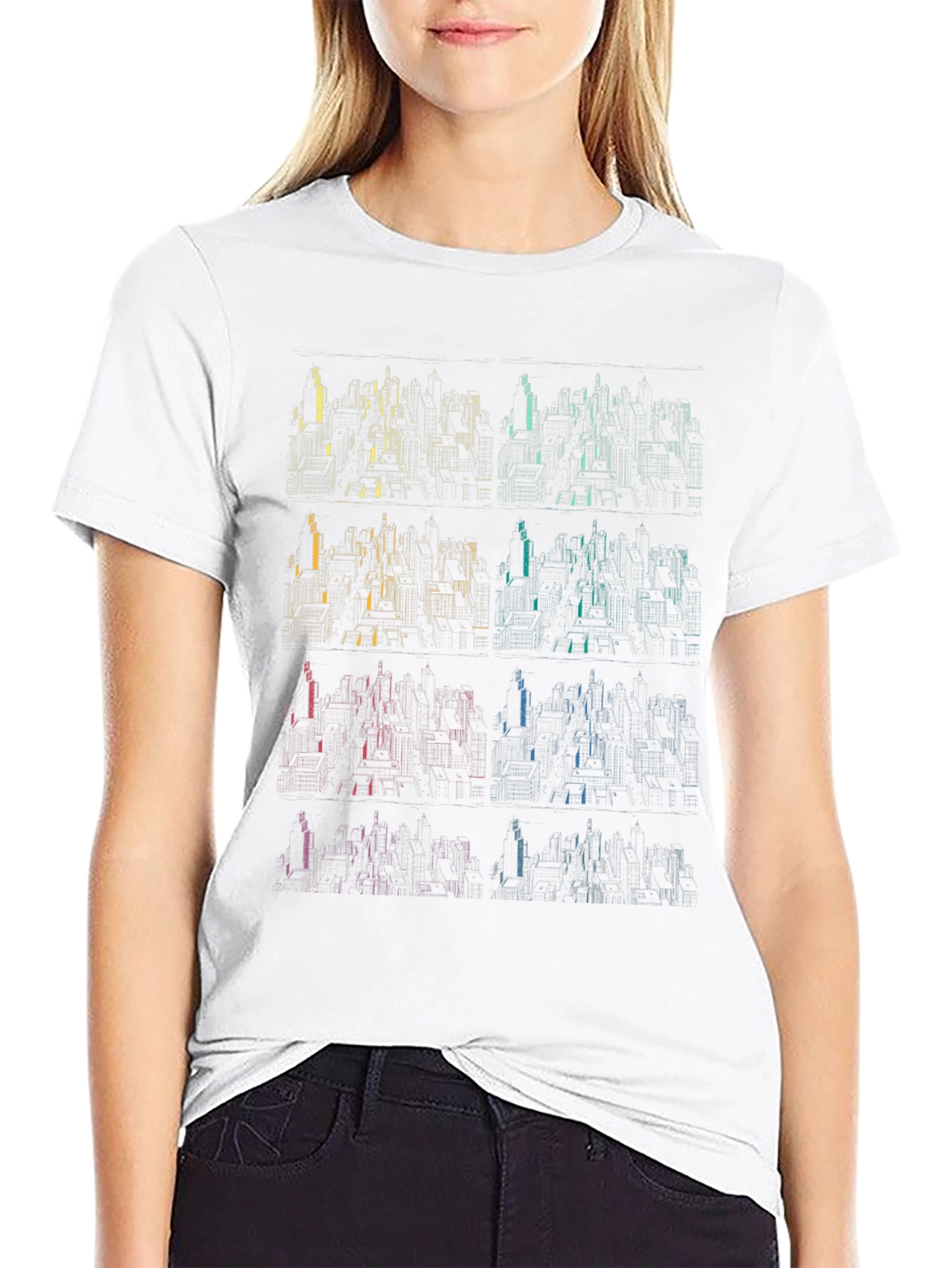 Geometric Cityscape T-Shirt - Gradient Design