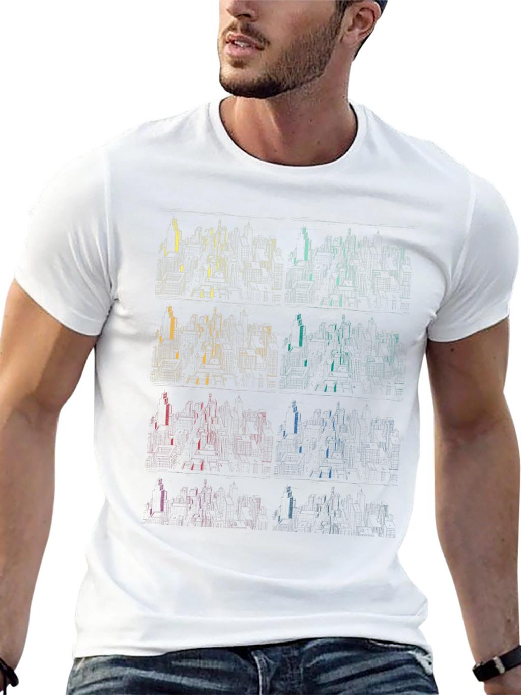 Geometric Cityscape T-Shirt - Gradient Design