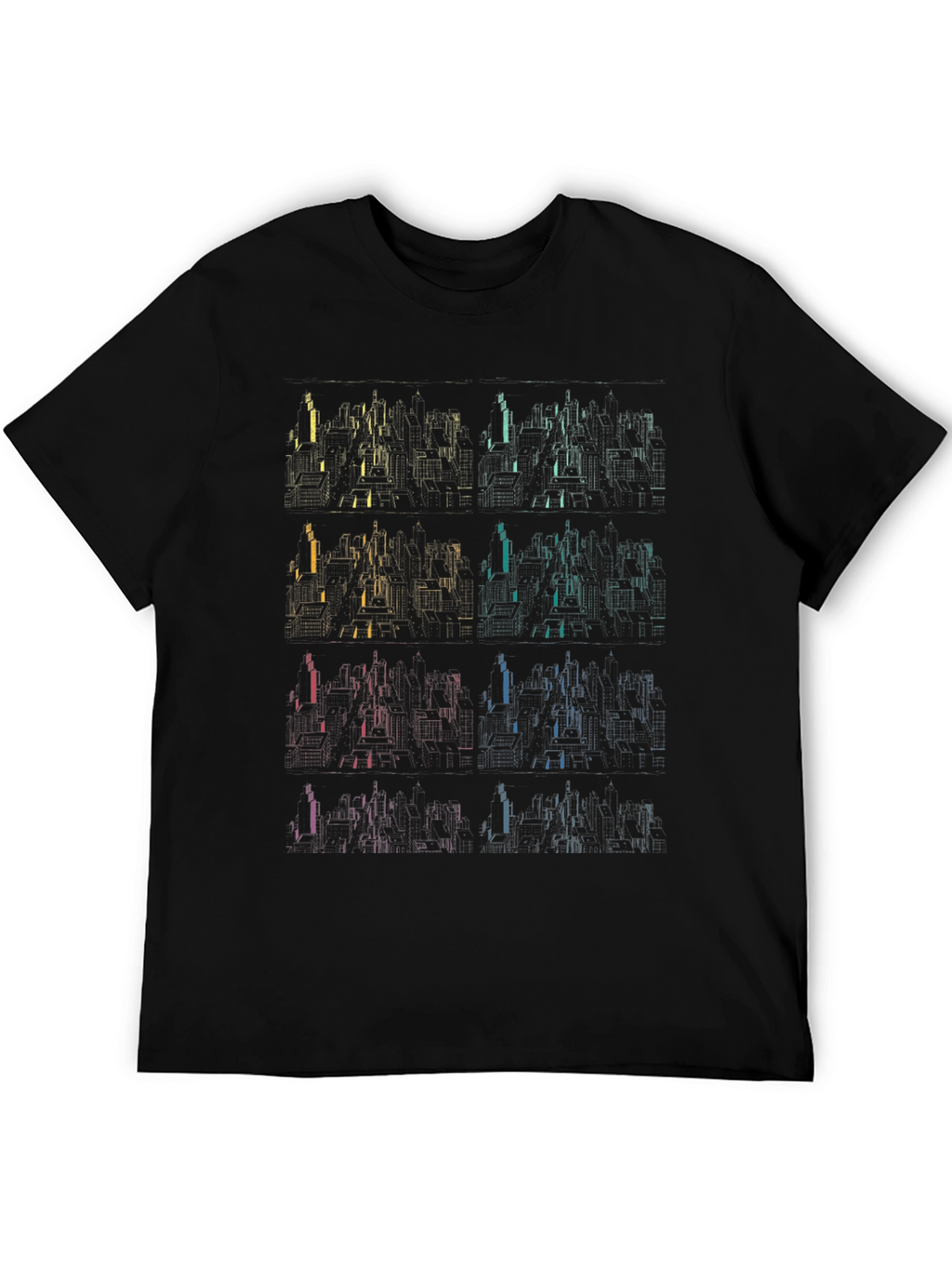 Geometric Cityscape T-Shirt - Gradient Design
