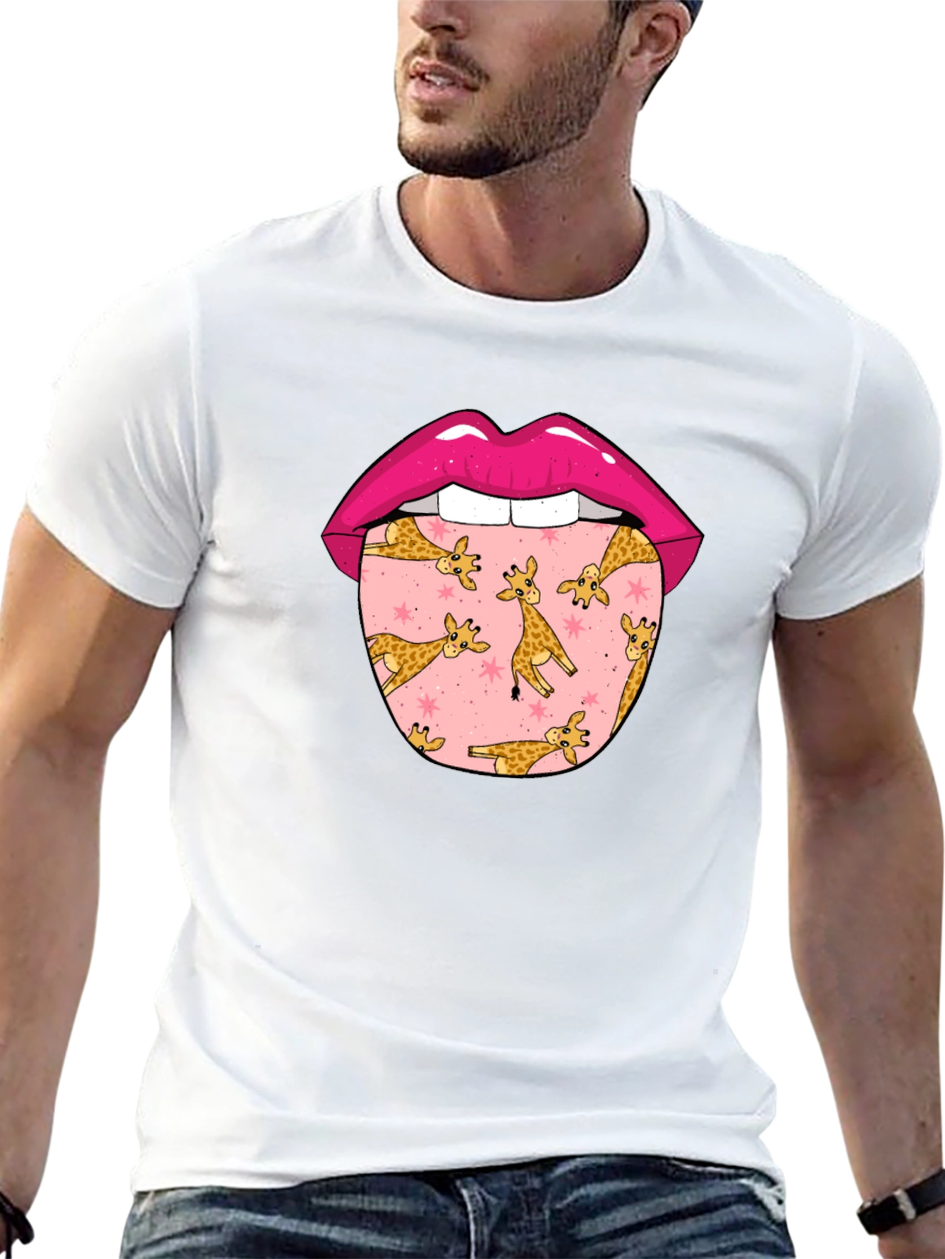 Giraffe Tongue Graphic Tee - Black Cotton T-Shirt