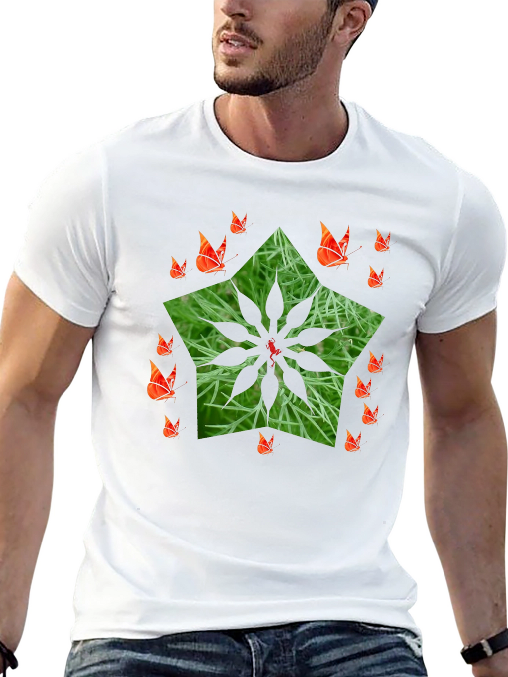 Nature Star Butterfly Black T-Shirt