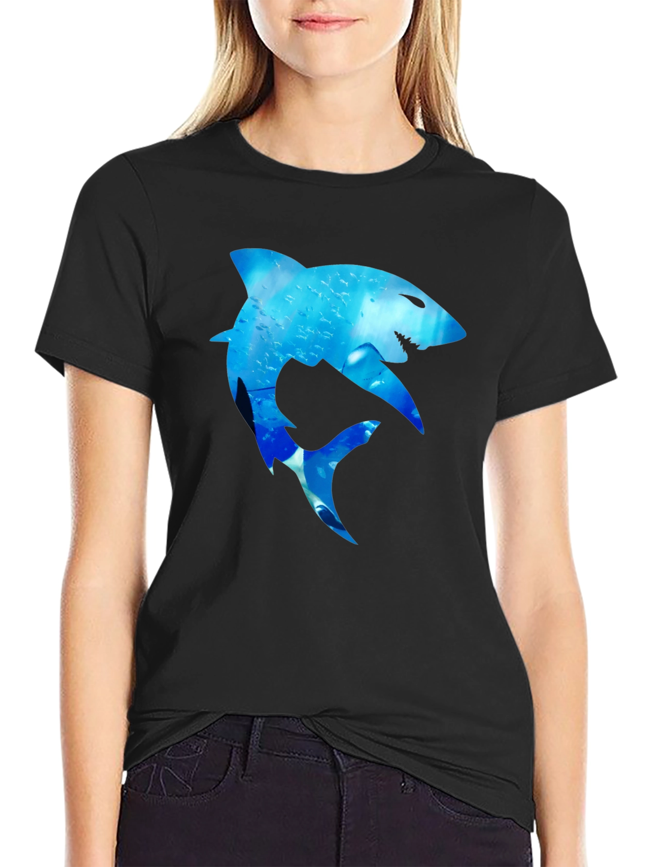 Shark Graphic Print Black T-Shirt