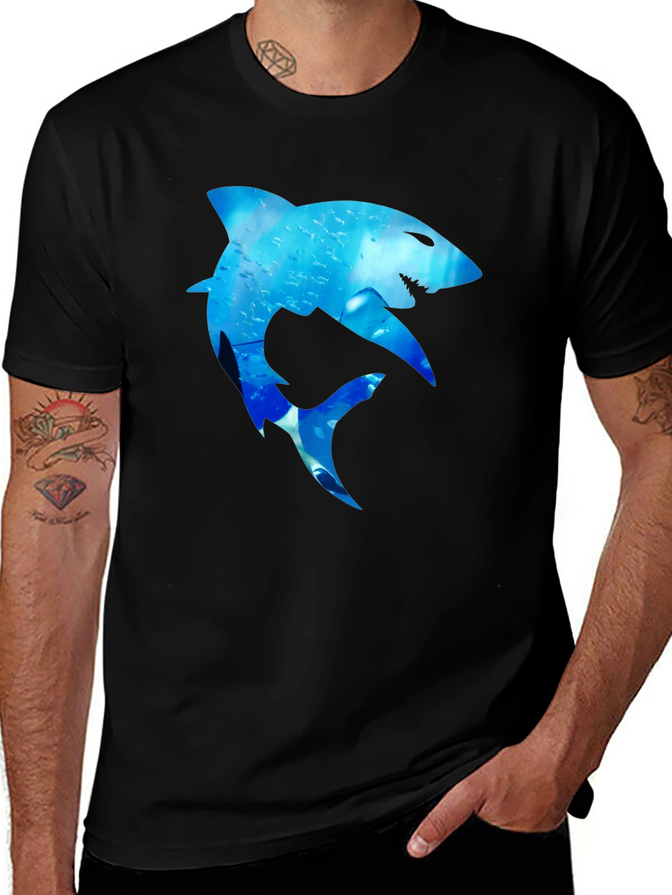 Shark Graphic Print Black T-Shirt