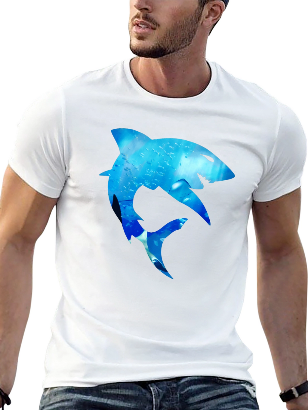 Shark Graphic Print Black T-Shirt