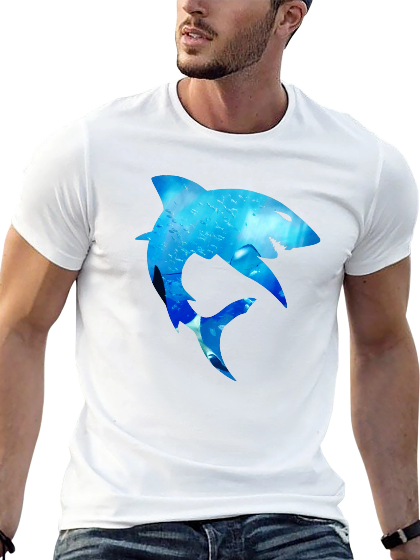 Shark Graphic Print Black T-Shirt