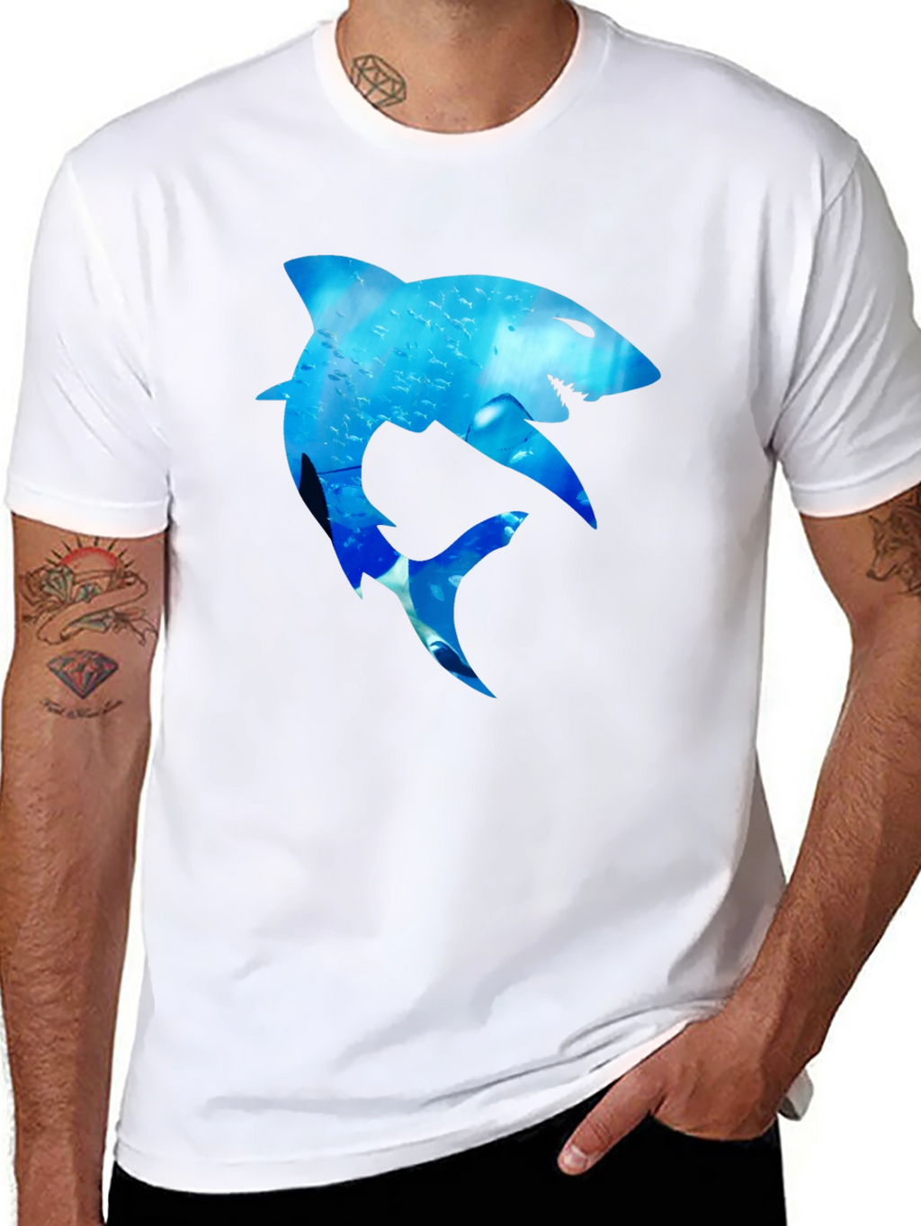 Shark Graphic Print Black T-Shirt
