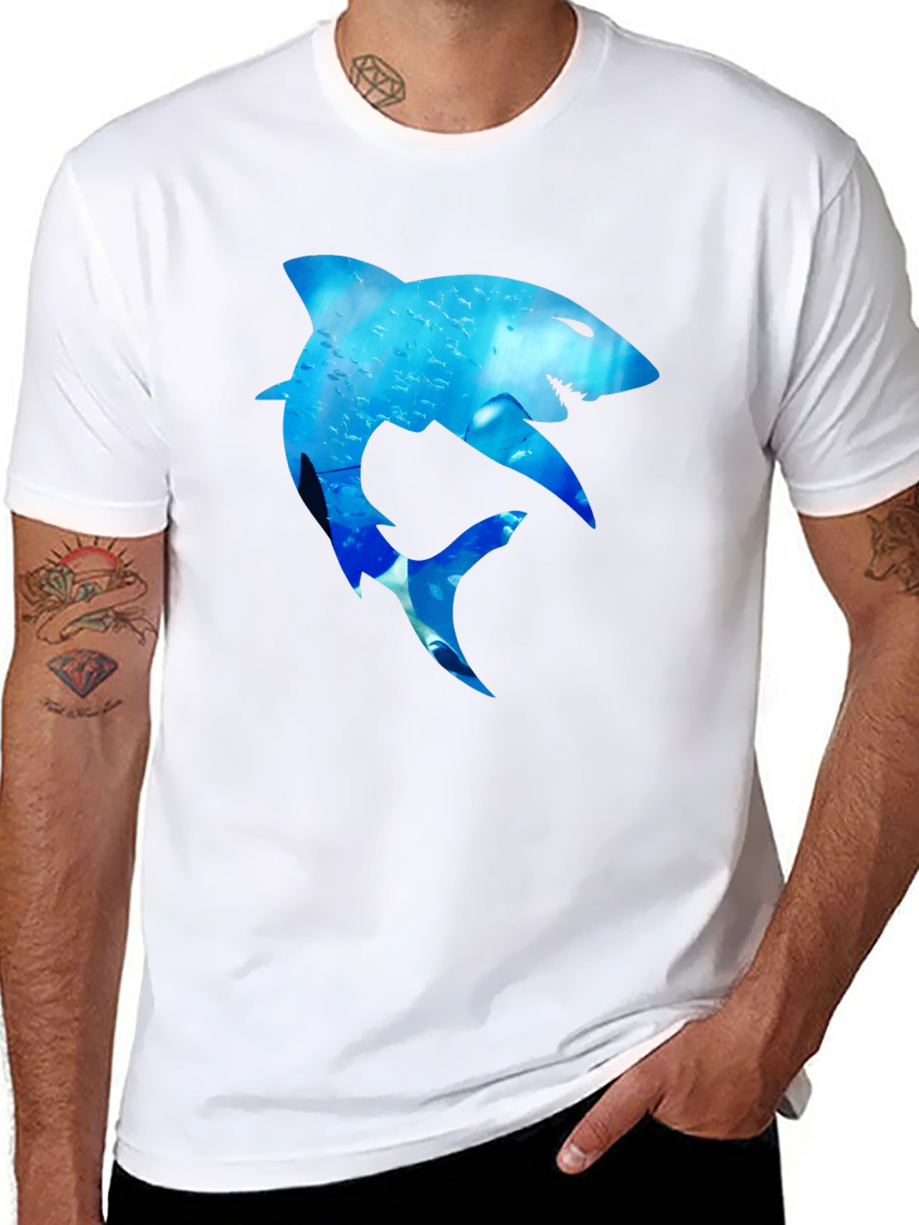Shark Graphic Print Black T-Shirt