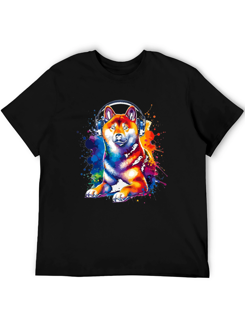 Dog with Headphones Graphic Tee - Black