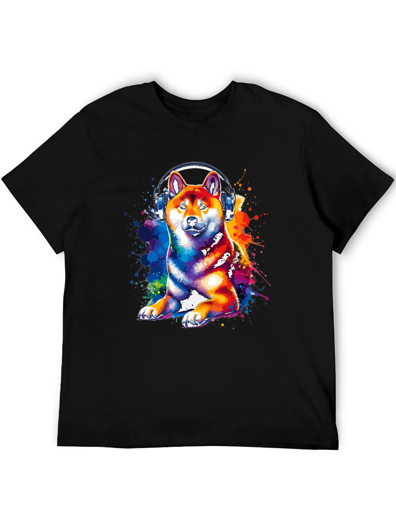 Dog with Headphones Graphic Tee - Black