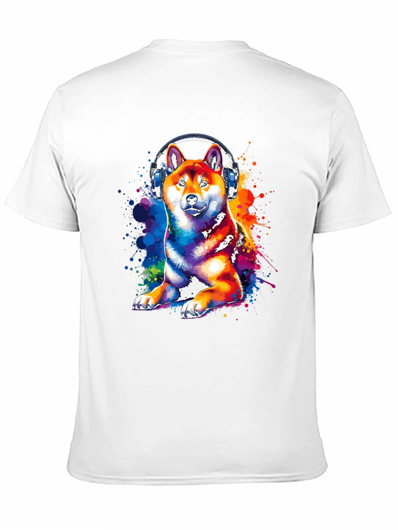 Dog with Headphones Graphic Tee - Black