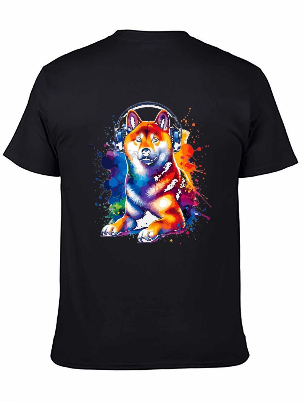 Dog with Headphones Graphic Tee - Black